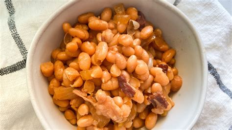slow-cooker-boston-baked-beans-recipe-mashed image