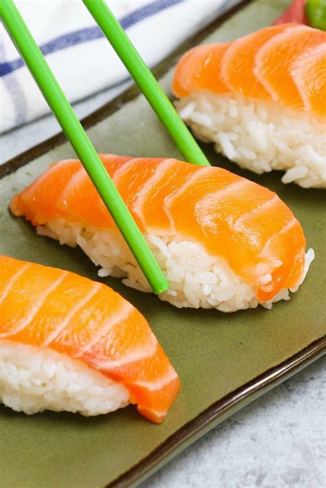 salmon-nigiri-how-to-make-salmon-sushi-izzys-cooking image
