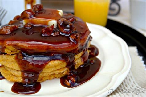 pumpkin-pancakes-with-pecan-maple-syrup-the-foodie image