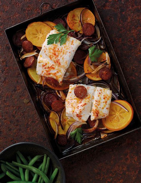 spanish-roasted-cod-with-chorizo-and-persimon image