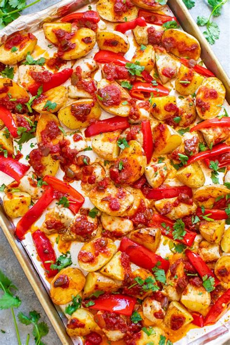 sheet-pan-salsa-chicken-and-potatoes-averie-cooks image