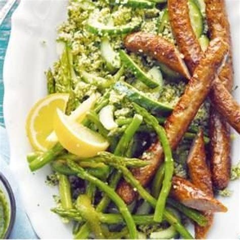 lamb-sausages-with-salsa-verde-and-couscous-food52 image