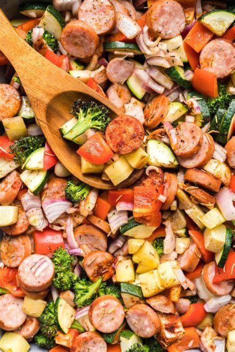 one-pan-sausage-potato-and-vegetable-bake-slender-kitchen image