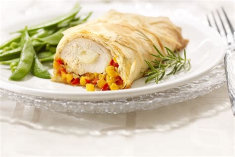 phyllo-chicken-with-brie-and-veggie-confetti image