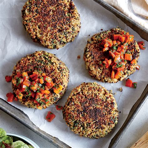 spinach-quinoa-cakes-with-bell-pepper-relish image