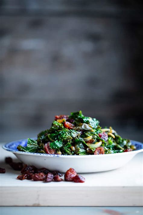 sauteed-balsamic-kale-with-dried-cranberries-healthy image