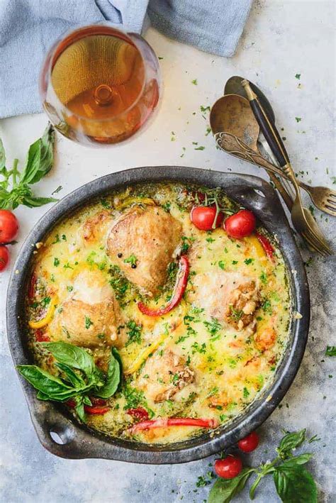 creamy-baked-pesto-chicken-thighs-recipe-whiskaffair image