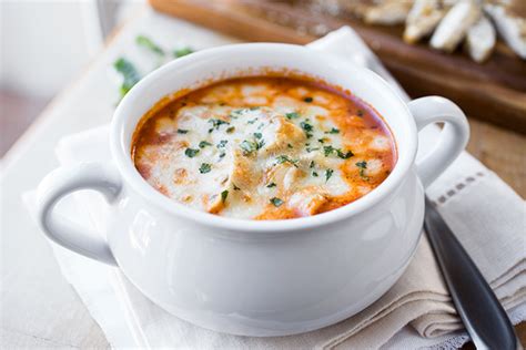 cheesy-grilled-chicken-parmesan-soup-with-fusilli-pasta image