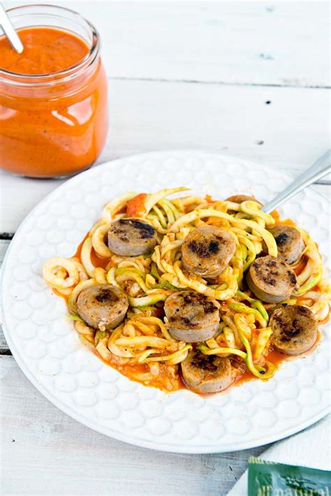 chicken-sausage-with-roasted-red-pepper-sauce-over image