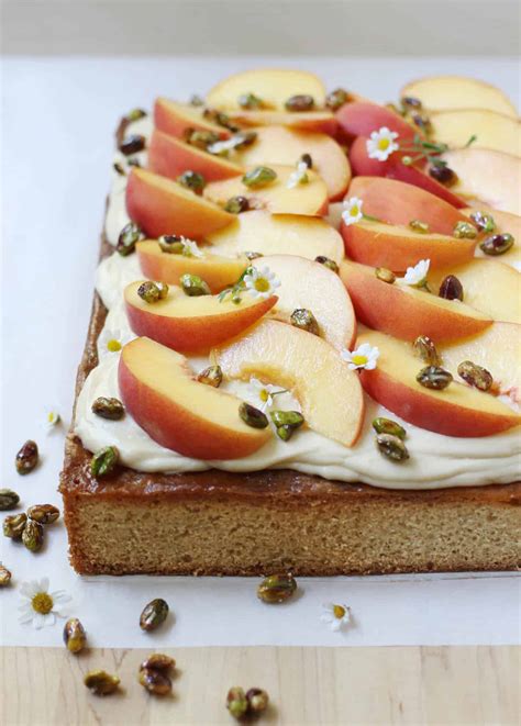 fresh-peach-cardamom-sheet-cake-with-salted-caramel image