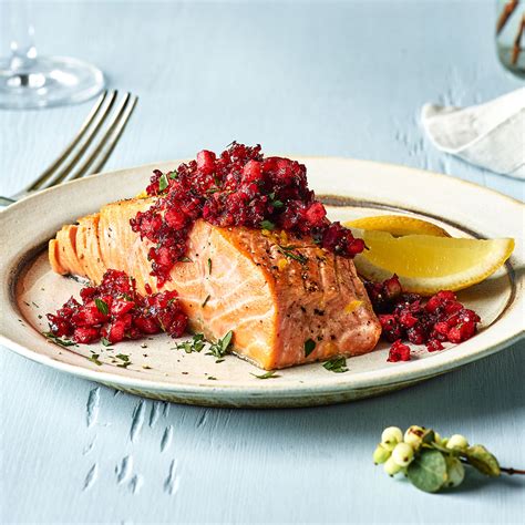roasted-salmon-with-spicy-cranberry-relish-eatingwell image
