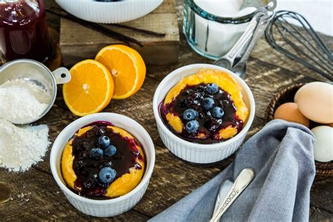 cheese-blintz-souffles-with-blueberry-balsamic-sauce image