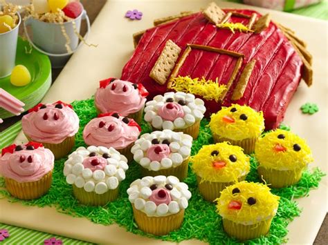 barn-cake-with-farm-animal-cupcakes-fun-family-crafts image