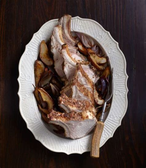 fennel-and-garlic-roast-pork-loin-with-red-onions-and-pears image