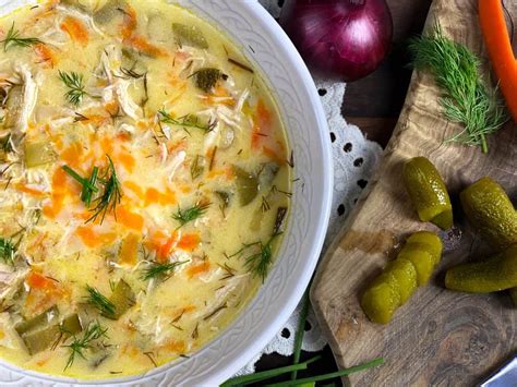dill-pickle-soup-with-shredded-chicken-zupa-ogrkowa image