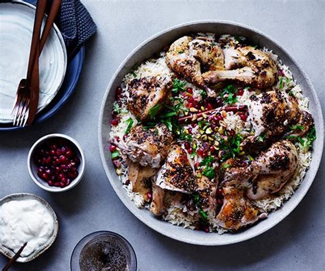 zaatar-roast-chicken-with-pilaf-pomegranate-and-nuts image