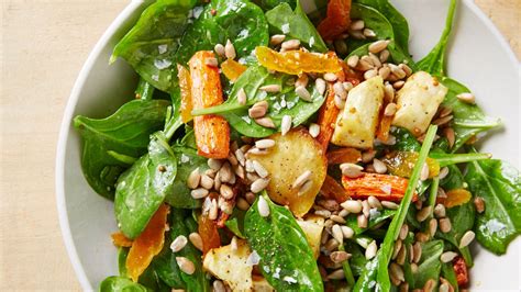 spinach-salad-with-roasted-vegetables-and-apricot image