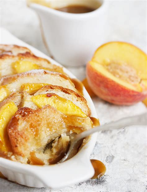 peach-bread-pudding-with-warm-brown-sugar-sauce image