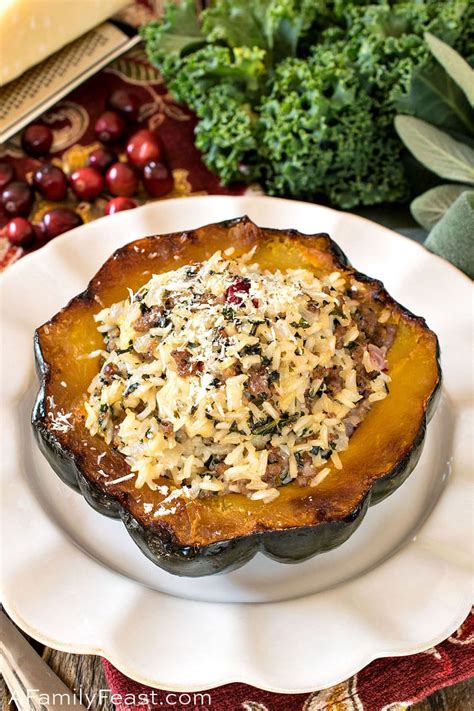 acorn-squash-with-sausage-rice-stuffing-a-family-feast image