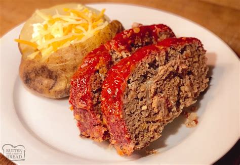 best-smoked-meatloaf-recipe-butter-with-a-side-of-bread image