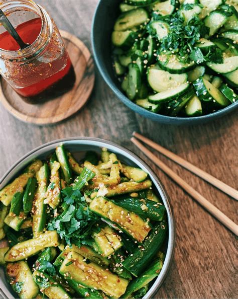 two-types-of-asian-cucumber-salad-spicy-garlic image