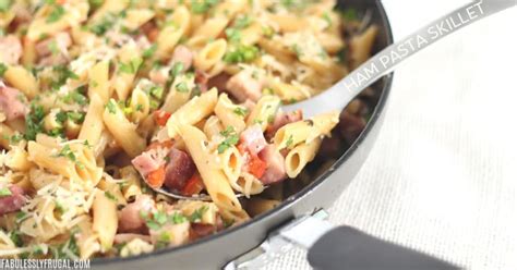 easy-ham-pasta-skillet-recipe-fabulessly-frugal image