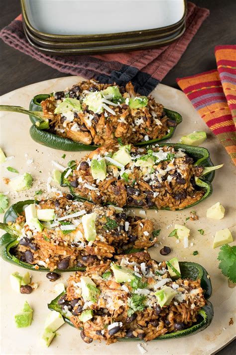 chicken-and-black-bean-stuffed-poblano-peppers image