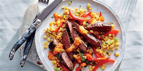 skirt-steak-with-corn-and-red-pepper-puree image