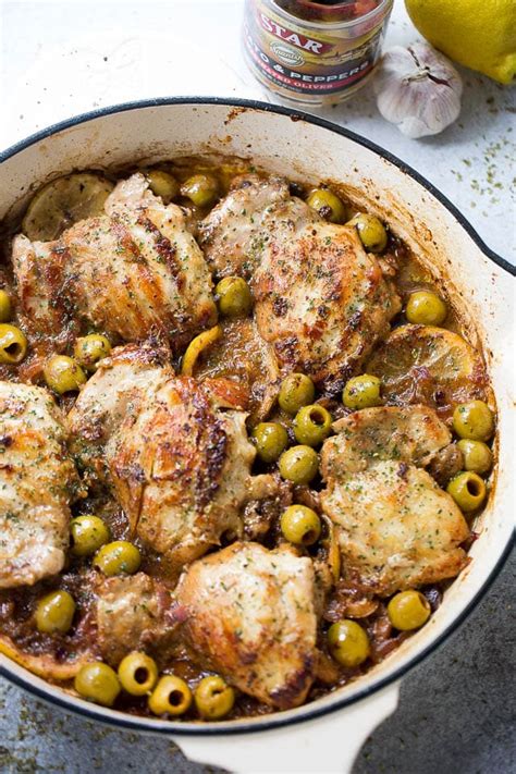 saucy-skillet-chicken-recipe-with-lemons-olives image