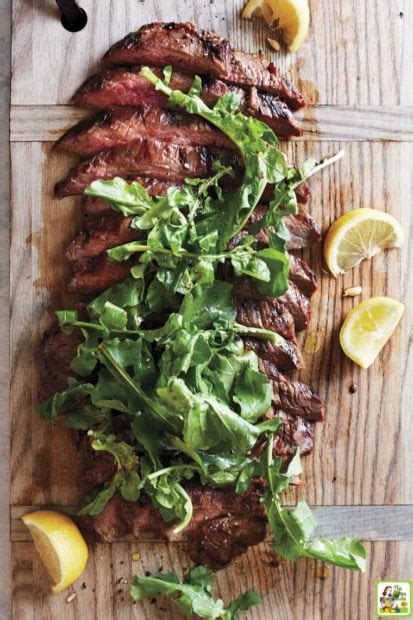 grilled-soy-lemon-flank-steak-with-arugula image