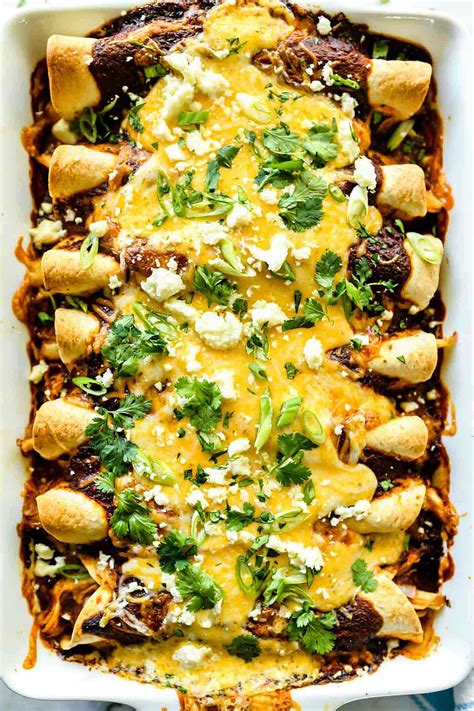 easy-chicken-mole-enchiladas-recipe-foodiecrushcom image