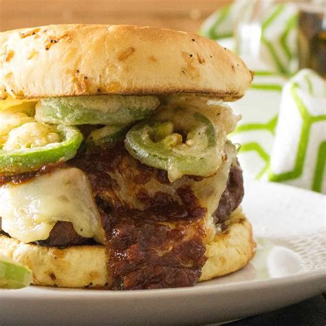 juicy-grilled-burgers-with-bbq-sauce-chili-pepper image