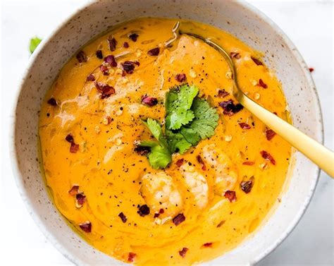 healing-roasted-red-pepper-bisque-with-shrimp image