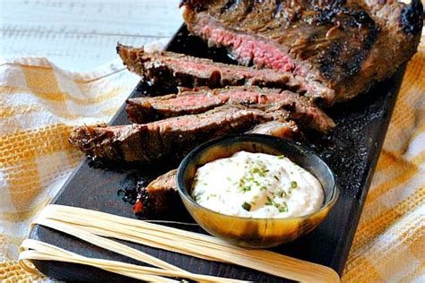 tangy-grilled-flank-steak-with-horseradish-cream-sauce image