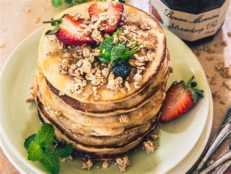 strawberry-granola-pancakes-honest-cooking image