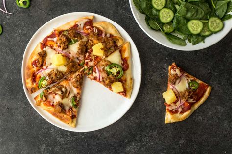 bbq-naan-pizza-with-leftover-pulled-pork-and-pineapple image