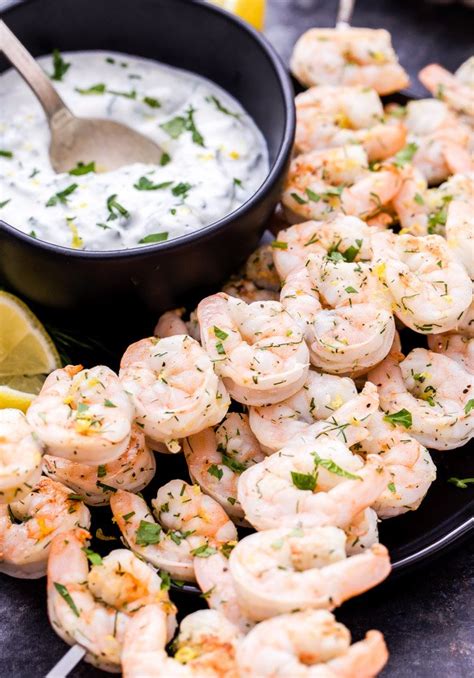 lemon-dill-grilled-shrimp-with-yogurt-herb-sauce image