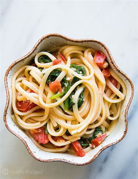 pasta-with-tomato-spinach-basil-and-brie-simply image
