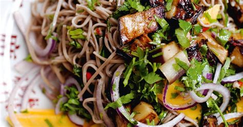 soba-noodles-with-aubergine-and-mango-the-happy image