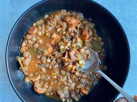 spicy-lentil-and-sausage-soup-food-network-kitchen image