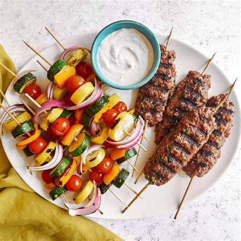 beyond-meat-kofta-and-vegetable-kebabs-with-lemon image