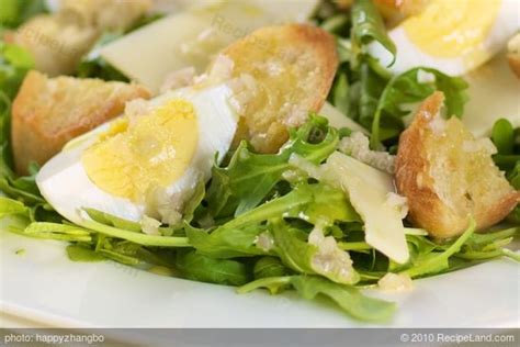 arugula-salad-with-garlic-croutons-gruyere-and-eggs image