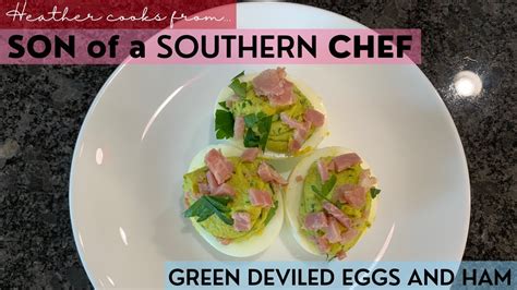green-deviled-eggs-and-ham-son-of-a-southern-chef image