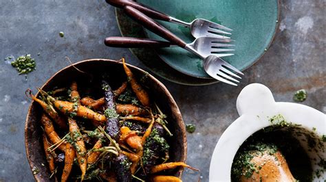 roasted-carrots-with-carrot-top-pesto-recipe-bon-apptit image