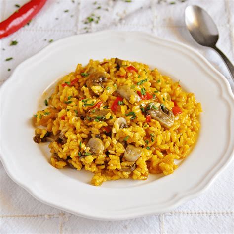 spanish-saffron-rice-with-spicy-mushrooms-onions image