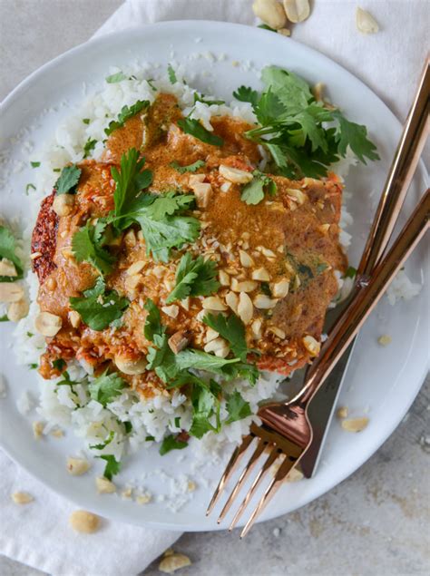 salmon-with-thai-style-curry-peanut-sauce-and-coconut image