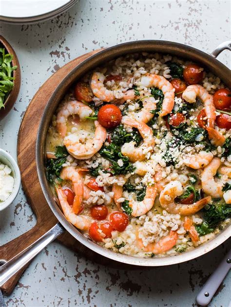 greek-shrimp-pearl-barley-and-kale-with-feta image