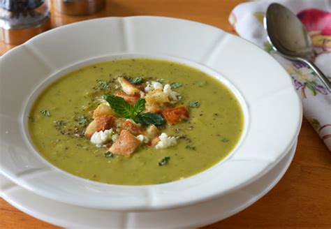 green-pea-asparagus-soup-with-feta-mint-pita image