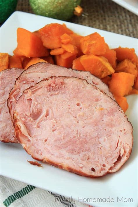 slow-cooker-maple-ham-and-sweet-potatoes-mostly image