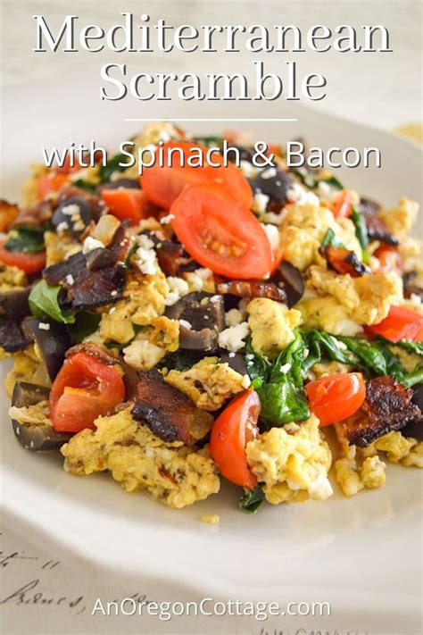 mediterranean-egg-scramble-with-spinach-bacon image